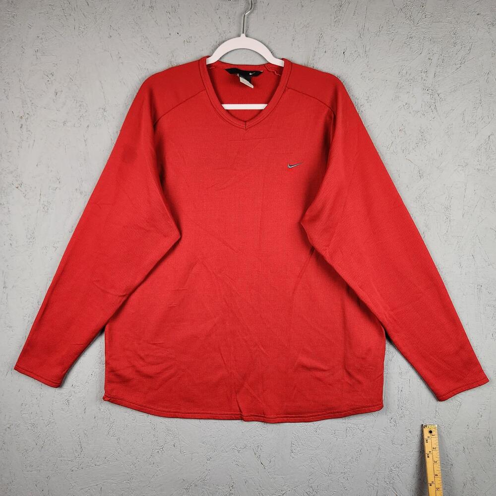 Vintage Nike Sphere Dry Shirt Mens 2XL Red V Neck Long Sleeve Grid Training Y2k